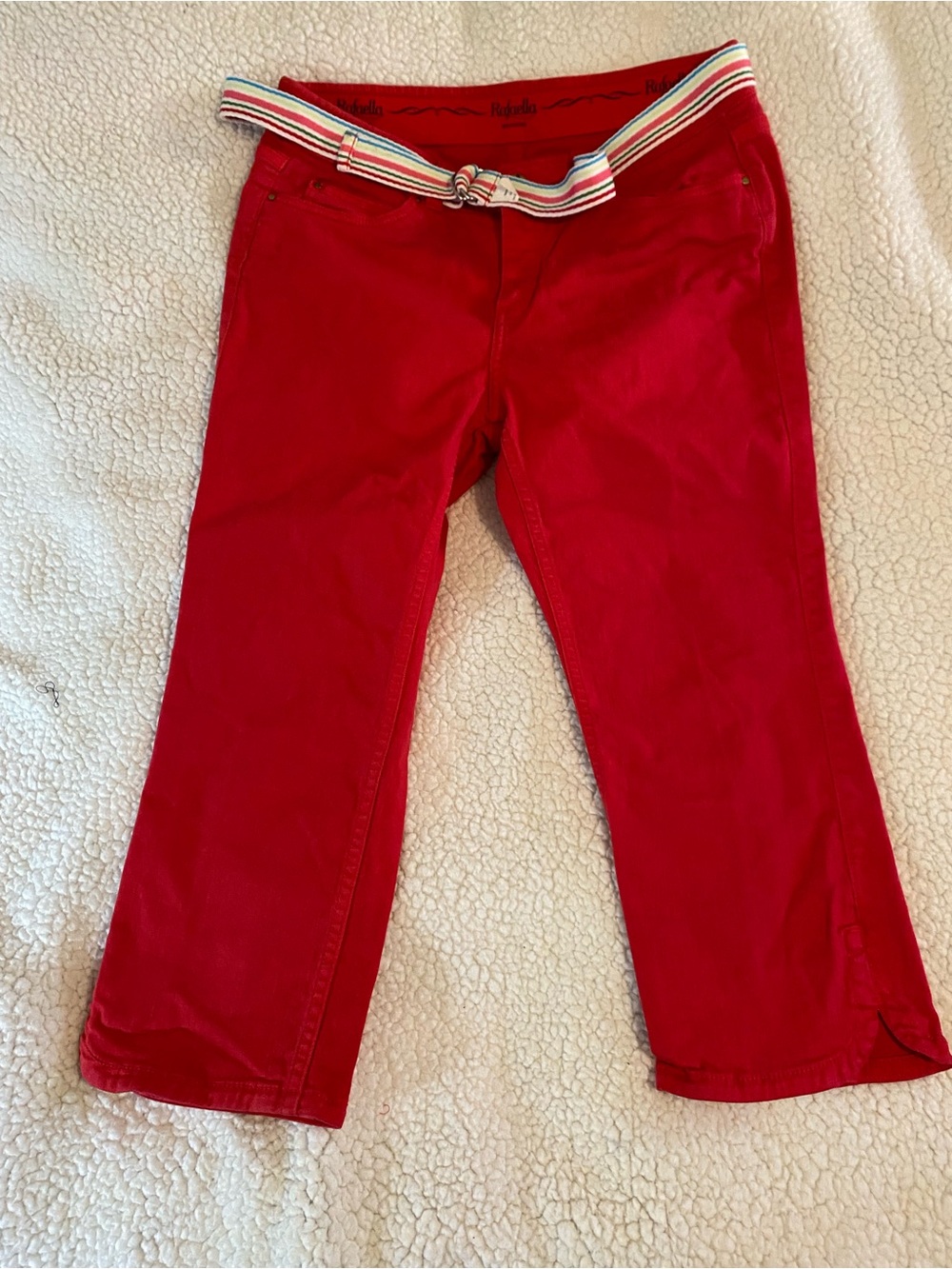 Rafaella Red capris with Multicolor Striped Belt 10P